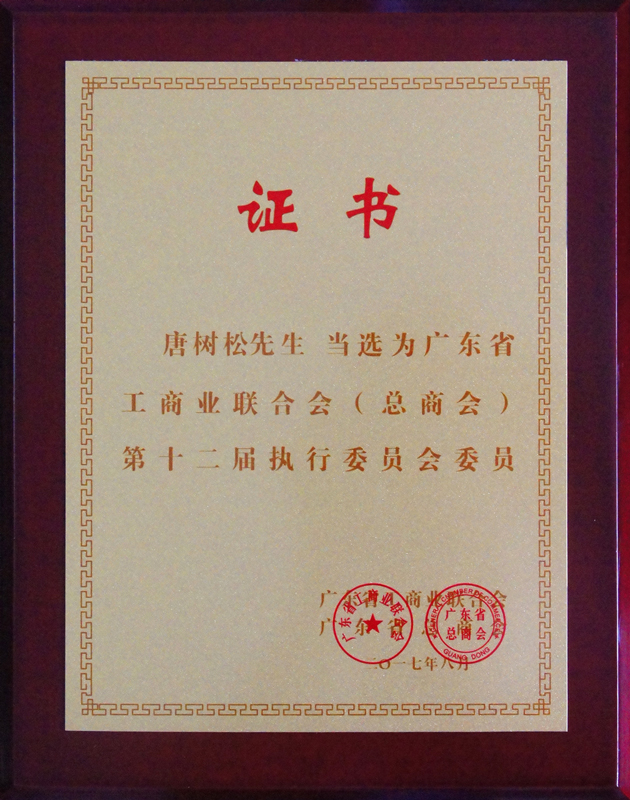 唐樹松先生當(dāng)選廣東省工商業(yè)聯(lián)合會(huì)（總商會(huì)）第十二屆執(zhí)行委員會(huì)執(zhí)委.jpg
